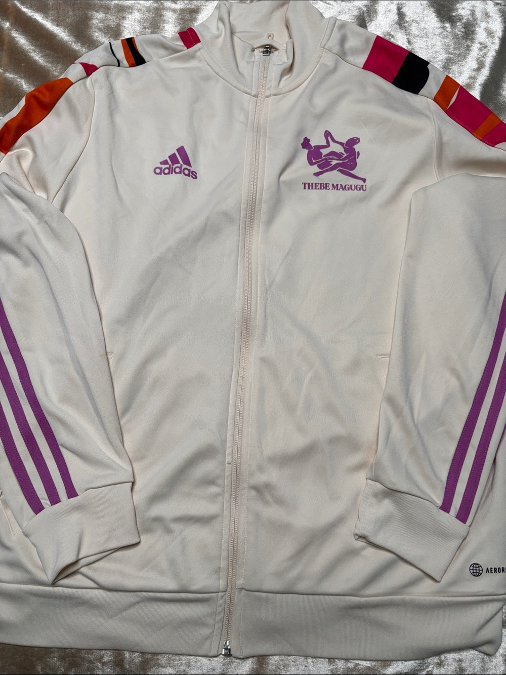 adidas Cream Track Jacket with Purple & Orange Stripe Details